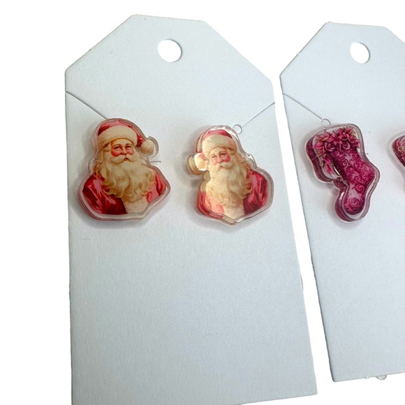Set of 3 Pink NEW Christmas Holiday Stud Acrylic Handmade Earrings - Picture 2 of 5